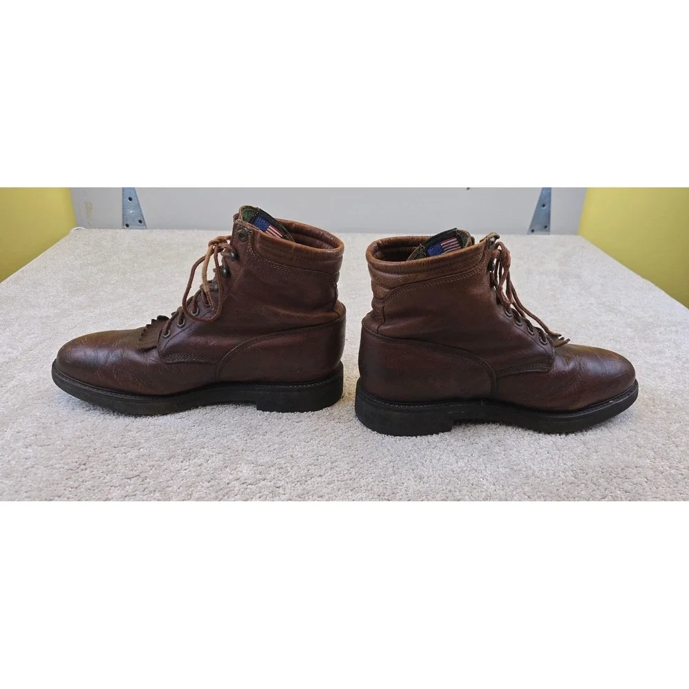 Justin Work Boots 0772 Mens Brown Leather Lace Up Kiltie Made in‎ USA sz 11EE